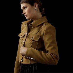 7 for All Mankind Cropped Military Jacket, Chartreuse, Gold Button Detail. NWT.